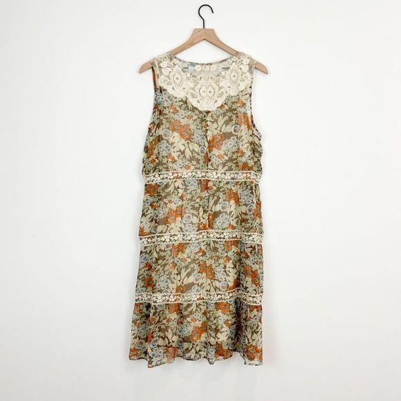 Sundance Sheer Floral Panel Lace Tiered Dress Embroidered Mesh Sleeveless Summer - Picture 2 of 12